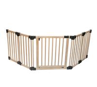 Safetots Wooden Multi Panel Multi Use Safety Barrier, Up to 176cm, Natural Wood, Flexible Room and Stair Barrier, Room Divider with Door for Baby and Toddler, Easy Installation