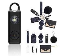Safety Alarm Keychain for Women, Rechargeable Loud 130DB Self Defence Rope Alarm, 10 Pack Personal Safety Alarm with Flashlight, Pom Pom,Bracelet Keychains Kit, for All, Black