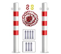 Safety Bollard, 2pcs Parking bollards and 5m Barrier Chain for Driveways 75cm × 14cm Metal Posts with Reflective Tape and Hanging Ring Easy Installation
