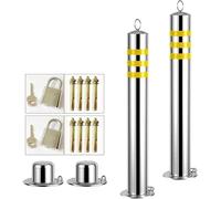 Safety Bollard Fixed Car Park Bollards-2Pcs, Stainless Steel Reflective Traffic Ber Post For Lane Security Pile For Garage Parking Lot