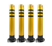Safety Bollard Parking Post with Reflective Tape & Padlock, Yellow Steel, Includes Anchor Bolts, for Traffic Control & Driveway Barrier (2 Packs)