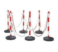 Safety Bollard Post 6 Pack Plastic Chain Post Set Adjustable Delineator Post Traffic Cones Safety Cones Delineator Post Cone with Fillable Bas Portable Chain Stanchions(Red)