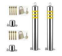Safety Bollard Post Lockable Stainless Steel Reflective Parking- 2-Pack Bers with Chain for Effective Parking Space Management - Heavy-Duty Traffic s