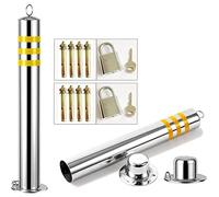 Safety Bollard Post ParkingFixed Parking Barrier for Driveway 2Pcs Stainless SteelCar Park Security Driveway Pole Private Guard Easy Installation 76x650mm