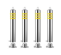 Safety Bollard Post, Stainless Steel Parking Barrier, Removable Traffic Pole with Reflective Strips, for Extra Protection, Traffic Sensitive Area(Silver-4pc,8.9 * 60cm/3.5 * 23.6in)