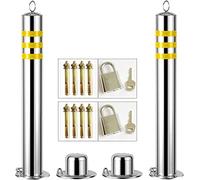 Safety Bollard Traffic neator Post, 2 Pack Security Posts For Driveways Concrete In Stainless Steel Parking Cones With Reflective Strips Traffic Sign Post(800x89mm/31.5x3.5in) (800x76mm/31.5x3in