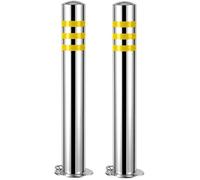 Safety Bollard with Reflective Tape 600MM Parking Post with Anchor Bolts Traffic Barrier for Construction Sites Nighttime Visibility 2PCS Set to Prevent Damage