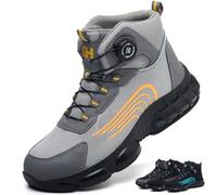 Safety Boots Men Women Lightweight Work Boots Breathable Safety Trainers Steel Toe Cap Trainers Puncture Proof with Swivel Buckle Shoelaces, Grey-a, UK 8