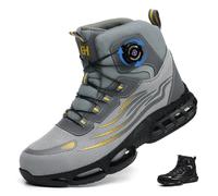 Safety Boots Men Womens Lightweight Steel Toe Cap Boots Breathable Safety Trainers Non Slip with Swivel Buckle Shoelaces, Grey, 11.5UK
