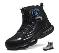 Safety Boots Men Womens Lightweight Steel Toe Cap Boots Breathable Safety Trainers Non Slip with Swivel Buckle Shoelaces, Black, 9UK