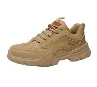 Safety Boots Steel Toe Cap Leather Work Trainers Lightweight Puncture Proof Safety Shoes Breathable All-Season Industrial Sneakers Waterproof Non-Slip Construction Labor Shoes for Outdoor Work Beige