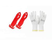 Safety Box Cutter Knife with Protective Gloves - Pack of 2 Retractable Carton Openers & 1 Pair Cut Resistant Work Gloves, Safe Packaging Cutter for Warehouse, Office, Home & Crafts
