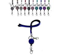 Safety Breakaway Neck Strap Lanyard for Card Holder (Dark Blue) Comes with a Matching Sparkley Diamante Retractable Reel with a Silver Jump Ring Lobster Clasp. for NHS Office Students
