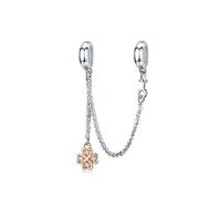 Safety Chain 925 Sterling Silver Four Leaf Clover Charm Stopper Charm Clip Charm for Pandora Charm Bracelet (H)
