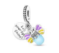 Safety Chain Jesus Sun Safety Chain Dog Cat Charm Bead Pendant 925 Sterling Silver Compatible With Pandora Charm Moments Bracelet (Let Your Light Shine Glow In The Dark Firefly)