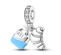Safety Chain Jesus Sun Safety Chain Dog Cat Charm Bead Pendant 925 Sterling Silver Compatible With Pandora Charm Moments Bracelet (Breakfast Crossaint Milk Chef Cook French Paris)