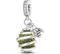 Safety Chain Lucky Family Tree Moon Star Birthday Mum Cat Charm Bead Pendant 925 Sterling Silver Compatible With Pandora Charm Moments Bracelet (Honey Bee Hive Crystal Wasp)
