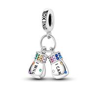 Safety Chain Lucky Family Tree Moon Star Birthday Mum Cat Charm Bead Pendant 925 Sterling Silver Compatible With Pandora Charm Moments Bracelet (I Will I Can Boxing Gloves Inpspiration)