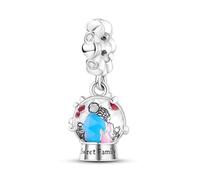 Safety Chain Lucky Family Tree Moon Star Birthday Mum Cat Charm Bead Pendant 925 Sterling Silver Compatible With Pandora Charm Moments Bracelet (Crystal Ball Snow Globe Sweet Family I Love You)