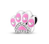 Safety Chain Lucky Family Tree Moon Star Birthday Mum Cat Charm Bead Pendant 925 Sterling Silver Compatible With Pandora Charm Moments Bracelet (I Love You Pink Crystal Heart Cat Kitten Paw)