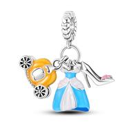 Safety Chain Nurse Mother Daughter Fatima Hamsa Star Love Charm Bead Pendant 925 Sterling Silver Compatible With Pandora Charm Moments Bracelet (Dress Glass Shoe Pumpkin Carriage Cinderella)