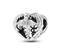 Safety Chain Nurse Mother Daughter Fatima Hamsa Star Love Charm Bead Pendant 925 Sterling Silver Compatible With Pandora Charm Moments Bracelet (Guardian Angel Caduceus Meical Medic Doctor Nurse)