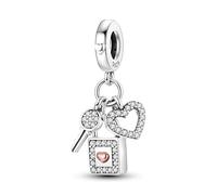 Safety Chain Nurse Mother Daughter Fatima Hamsa Star Love Charm Bead Pendant 925 Sterling Silver Compatible With Pandora Charm Moments Bracelet (Padlock Key To My Heart I Love You)