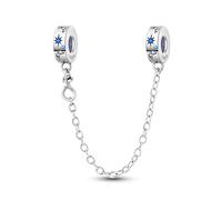 Safety Chain Nurse Mother Daughter Fatima Hamsa Star Love Charm Bead Pendant 925 Sterling Silver Compatible With Pandora Charm Moments Bracelet (Starry Sky Star Moon Crystal Safety Chain)