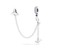 Safety Chain Stopper Dog Paw Mother Daughter Travel Sun Star Moon Charm Bead Pendant 925 Sterling Silver Compatible With Pandora Moments & European Bracelet (Dolphin Whale)