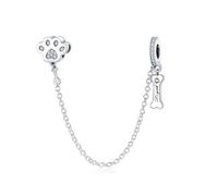 Safety Chain Stopper Dog Paw Mother Daughter Travel Sun Star Moon Charm Bead Pendant 925 Sterling Silver Compatible With Pandora Moments & European Bracelet (Loyal Dog Paw)