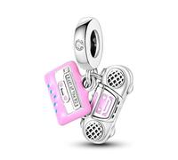 Safety Chain Wedding Baby Newborn Lucky Rainbow Cat Charm Bead Pendant 925 Sterling Silver Compatible With Pandora Charm Moments Bracelet (Best Of The 90s Mix Tape Stereo Player Boom Box)