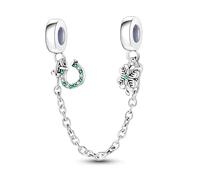 Safety Chain Wedding Birthday Mom Lucky Rainbow Cat Charm Bead Pendant 925 Sterling Silver Compatible With Pandora Charm Moments Bracelet (Horseshoe Four Leaf Clover Lucky Luck Irish Safety Chain)