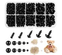 Safety Eyes for Crochet Toys, 200Pcs Assorted Size 5-12mm Safety Eyes with Washer Black Plastic Doll Eyes Toy Crochet Eyes for Amigurumi Teddy Bear Eyes Doll Making Craft with Box (5/6/8/10/12 mm)