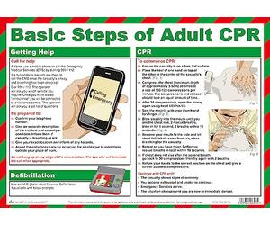 Safety First Aid Group A3 Basic First Aid Steps of Adult Cardiopulmonary Resuscitation CPR Laminated Poster