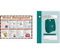 Safety First Aid Group Stress Management Poster - Laminated (59 x 42) cm with Accident Book Station & Free Accident Book (A4), Bundle