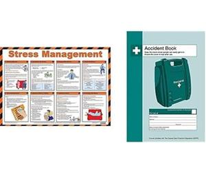 Safety First Aid Group Stress Management Poster - Laminated (59 x 42) cm with Accident Book Station & Free Accident Book (A4), Bundle