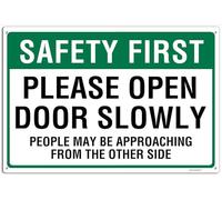 Safety First Aluminum Sign, Please Open Door Slowly - People May Be Approaching from the Other Side, Green and White, Easy to Install, Durable, Fade Resistant 8"x12"