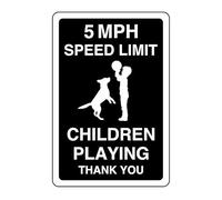 Safety First Display LTD 5mph speed limit children playing- 1.2mm Rigid plastic high-visibility and durability for indoor/outdoor usage (400mm x 300mm)