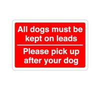 Safety First Display LTD All dogs must be kept on lead sign please pick up after your dog - High tack self-adhesive sticker (300mm x 200mm) Viewing Distance within 7m.