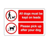 Safety First Display LTD All dogs must be kept on leads pick up after your dog sign - 1.2mm Rigid plastic for indoor/outdoor usage (400mm x 300mm) Viewing Distance within 14m.