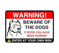 Safety First Display LTD Beware of the dogs! it bites you have been warned dog sign - 1.2mm Rigid plastic for indoor/outdoor usage (300mm x 200mm) Viewing Distance within 7m.