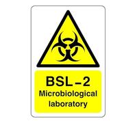 Safety First Display LTD BSL-2 Microbiological laboratory sign - High tack self-adhesive sticker (300mm x 200mm) Viewing Distance within 7m.