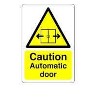 Safety First Display LTD Caution automatic door sign - 1.2mm Rigid plastic for indoor/outdoor usage (200mm x 150mm) Viewing Distance within 5m.