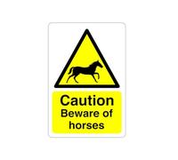 Safety First Display LTD Caution beware of horses sign - High tack self-adhesive sticker (400mm x 300mm) Viewing Distance within 14m.