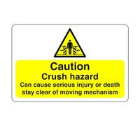 Safety First Display LTD Caution crush hazard can cause serious injury or death sign - High tack self-adhesive sticker (300mm x 200mm) Viewing Distance within 7m.