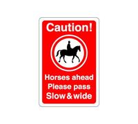 Safety First Display LTD Caution horses ahead please pass slow sign - High tack self-adhesive sticker (200mm x 150mm) Viewing Distance within 5m.