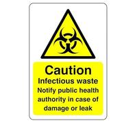 Safety First Display LTD Caution Infectious waste notify public health authority in case of damage or leak sign - High tack self-adhesive sticker (200mm x 150mm) Viewing Distance within 5m.