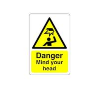 Safety First Display LTD Caution mind your head sign - High tack self-adhesive sticker (200mm x 150mm) Viewing Distance within 5m.