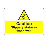 Safety First Display LTD Caution slippery stairway when wet sign - High tack self-adhesive sticker (200mm x 150mm) Viewing Distance within 5m.