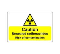 Safety First Display LTD Caution unsealed radionuclides risk of contamination sign - Chemicals, Corrosive, Toxic, Warning - High tack self-adhesive sticker (200mm x 150mm) Viewing Distance within 5m.